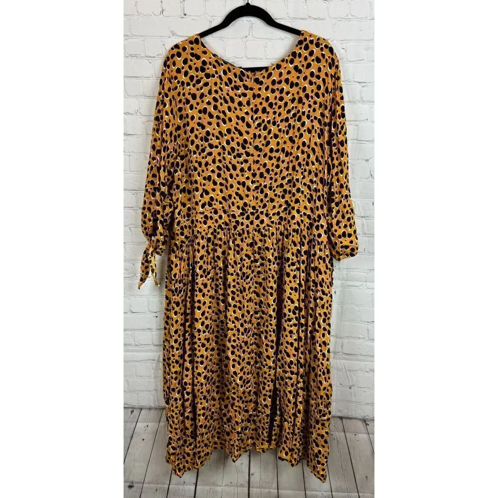 ELOQUII yellow mustard black polka dot faux wrap viscose dress size 24 NWT